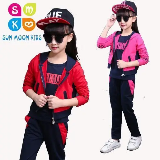 

3pcs Teenage Girls Clothing Sets Spring Autumn Children Long Sleeve Sports Suit Kids Clothes Tracksuit Sportswear 10 12 14 Years