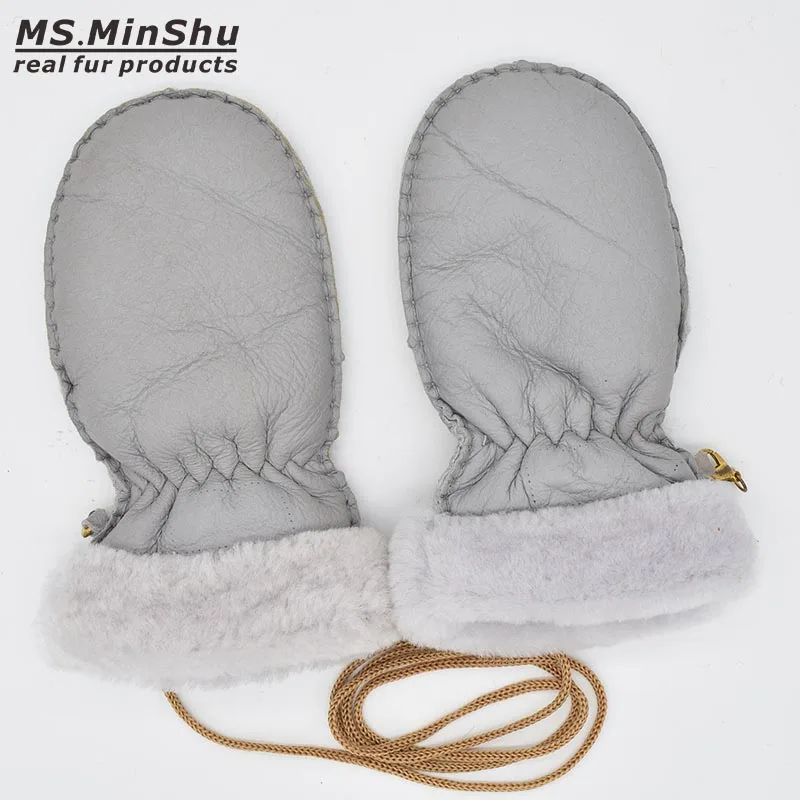 

Ms.MinShu Kids Gloves Sheepskin Fur Mittens Children Leather Gloves Child Winter Warm Gloves 100% Genuine Sheepskin Fur Mitts