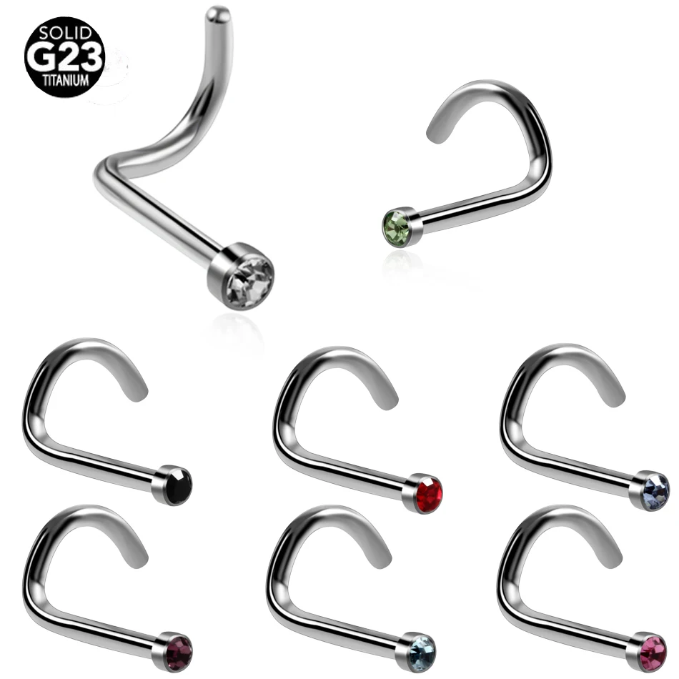 

1PC G23 Titanium Nostril Nariz With Flat Gem Piercing Nariz Nostril Piercing Nose Stud Nose Rings Sexy Body Piercing Jewelry