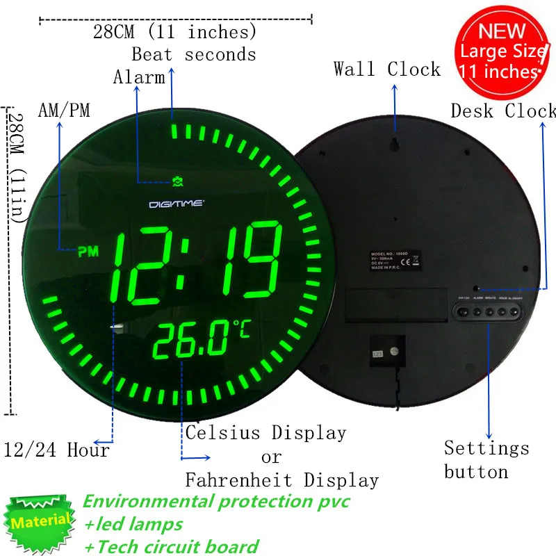 3d Creative Circular Large Led Digital Wall Clock Modern Design Home Decor Decoration Big Decorative Round Desk Watch Red Green Designer Wall Clock Wall Clockwall Clock Design Aliexpress