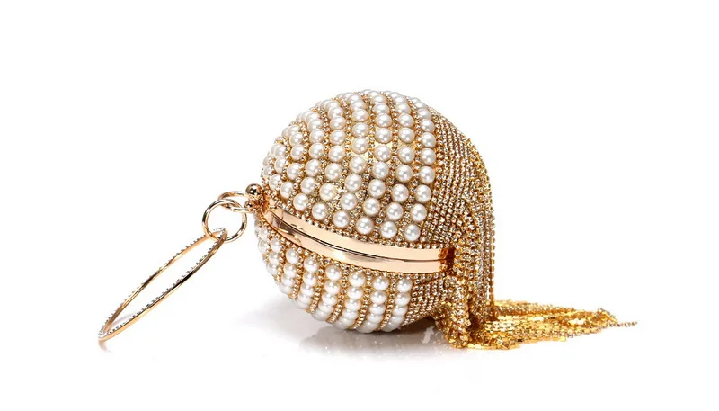 Luxy Moon Gold Round Pearl Glitter Clutch Bag Side View