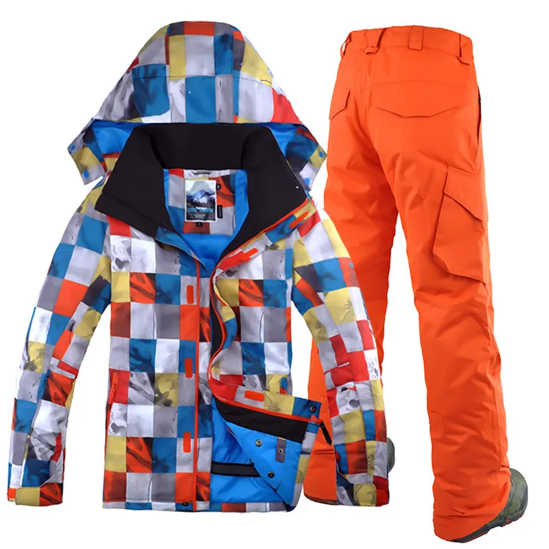 

GSOU SNOW Men Ski Suit Skiing Snowboard Jacket Pant Hooded Super Warm Clothing Outdoor Sport Wear Windproof Waterproof Male Suit