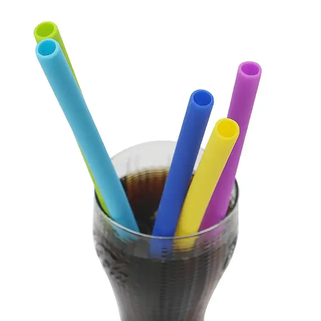 6 Colors Tropical Cocktail Mix Silicone Drinking Party Straight Bending Reuseable Straws Drinking Straw Set With Cleaning Brush