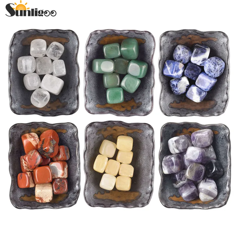

Sunligoo 12pcs Natural Gemstone Set, Amethyst/Green Aventurine Healing Crystal Irregular Tumble Stone Ornaments Home Decoration