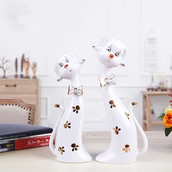 

White couple plum blossom dog ceramic crafts ornaments modern fashion home decor handicraft dogs figurines wedding gifts