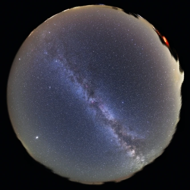 Fish-eye lens view of sky with Milky Way Poster Print (17 x 11)