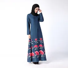 2016 New Muslim Women’s Flower Printed Dress Long-Sleeved Islamic Women Floor-Length Malaysia Dubai Turkish Abayas Fashion Dress