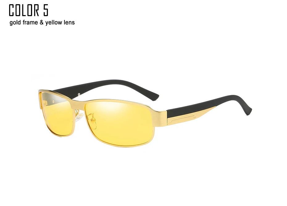 Бренд VEVAN, Ретро стиль, алюминий, ночное видение, поляризационные солнцезащитные очки, мужские, прямоугольные, солнцезащитные очки, мужские, UV400, для вождения, lentes de sol hombre - Цвет линз: gold yellow