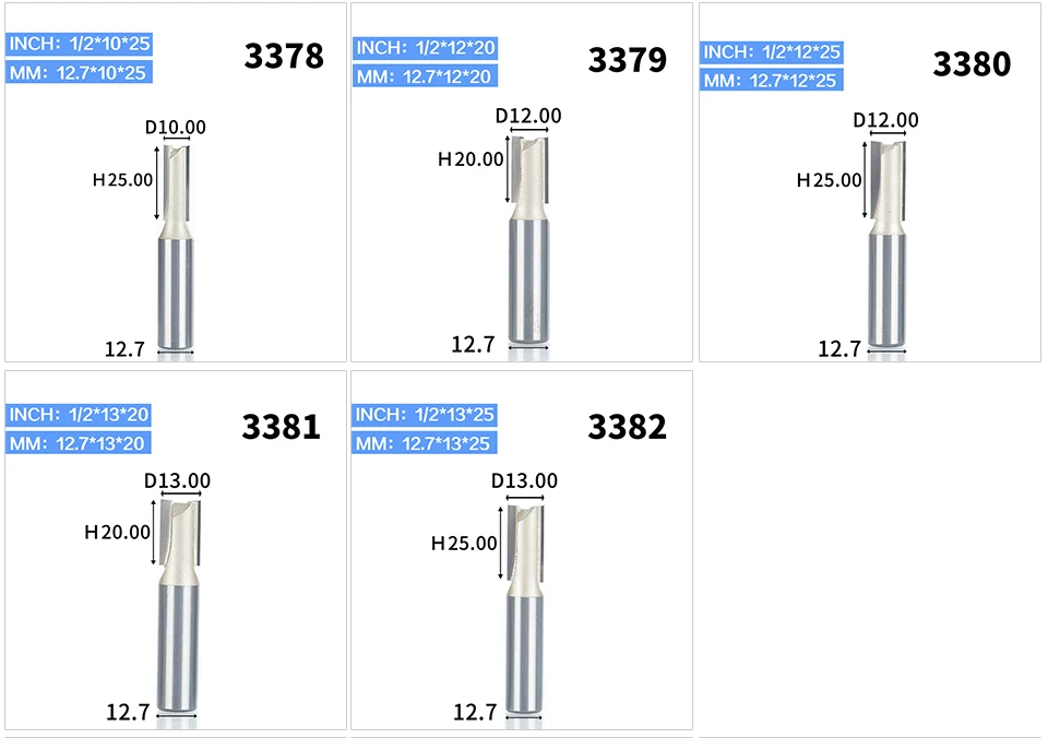 HUHAO 1pcs 1/2"Shank 2 flute straight bit Woodworking Tools Router Bits for Wood Tungsten Carbide endmill milling cutter