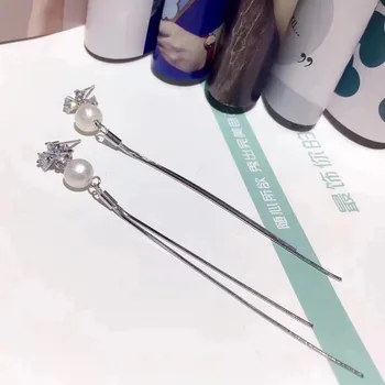 

Fidelity natural 6mm white pearl drop earrings s925 terling silver Butterfly tassel fine jewelry for women natural gemstone