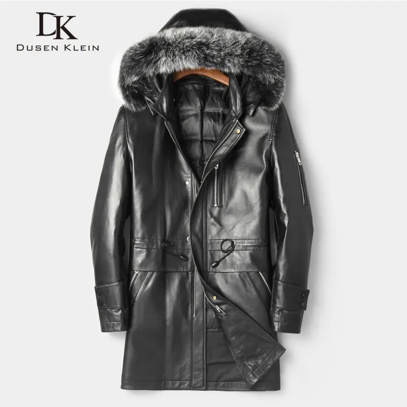 Men Genuine Leather Jackets Winter Warm Leather Down Coat