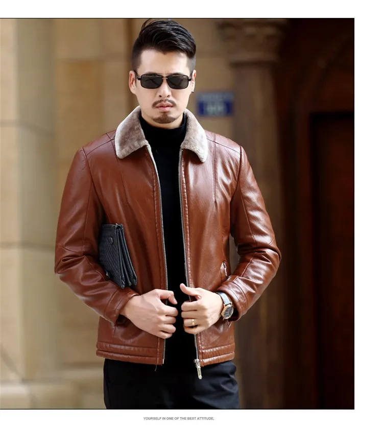 Men's Leather Jackets Men High Quality Winter Fleece PU Coats Classic Motorcycle Bike Jacket Male Warm Wide-Collared Outerwear