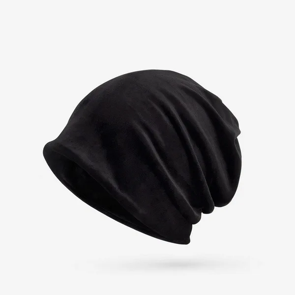 NUZADA, зимняя шапка, одноцветная, унисекс, для мужчин и женщин, Skullies Beanies, шапка, Вязанная, двойные, многослойные шапочки, капот, две функции - Цвет: black