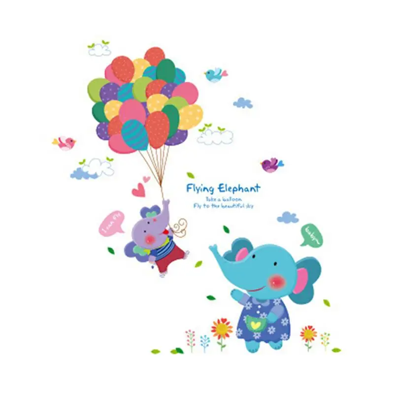 

BESTOYARD DIY 45x60cm Decal Cartoon Cute Balloons Elephant Balloon Wall Stickers for Home Background Baby Birthday Party Decor