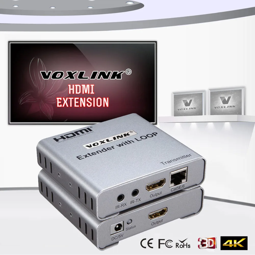

VOXLINK New 50m HDMI Network Extender Transmitter Receiver Over CAT5e/6 Single Cable 1080P with HDMI Loop-out 3D EDID management