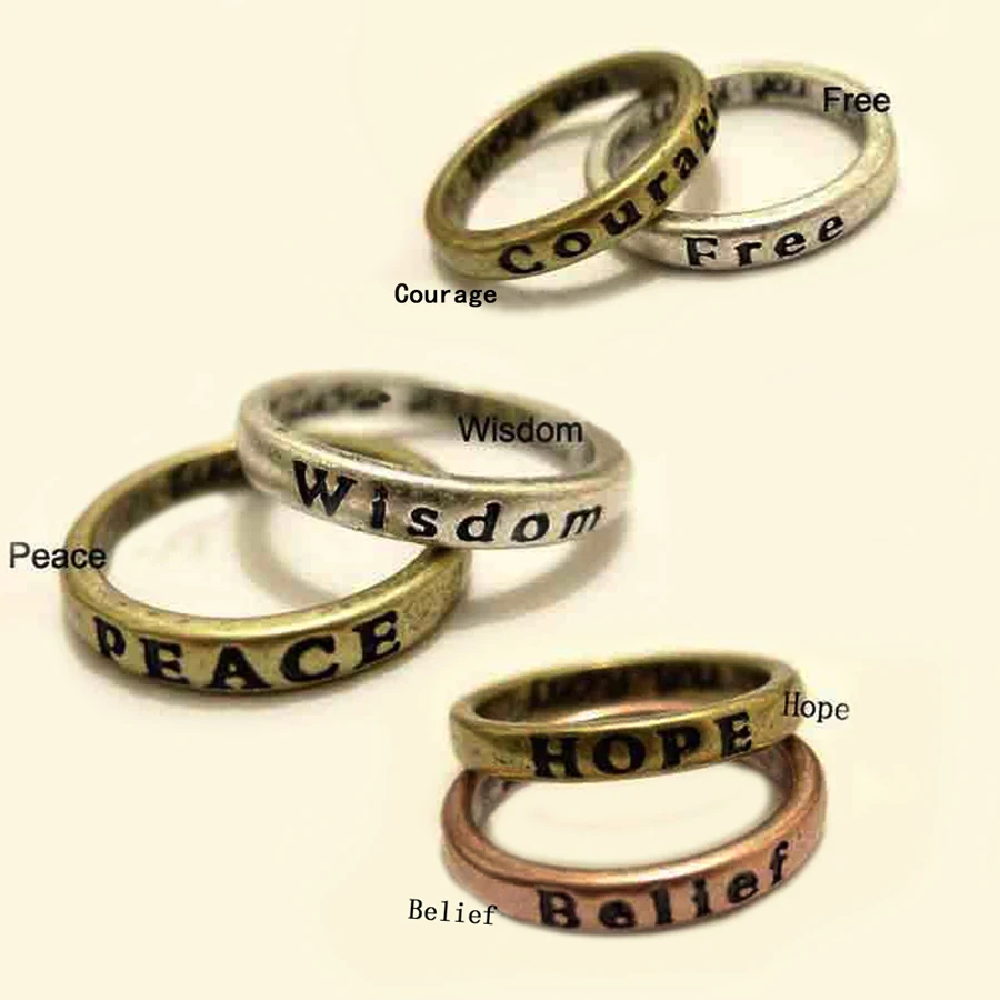 Набор Колец Boho Vintage 8 шт./компл. бронзовый/серебряный цвет надпись Hope/Free/Wisdom/Belief/Peace