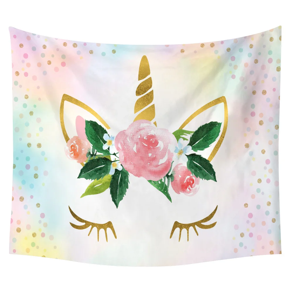  3D Unicorn Tapestry Wall Hanging Decorative Wall Carpet Cartoon Bed Sheet for Kids Girls Picnic Mat