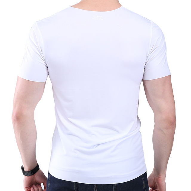 Men’s t-shirt thin section short-sleeved summer ice silk without trace Slim stretch V-neck solid color bottoming t-shirt slim
