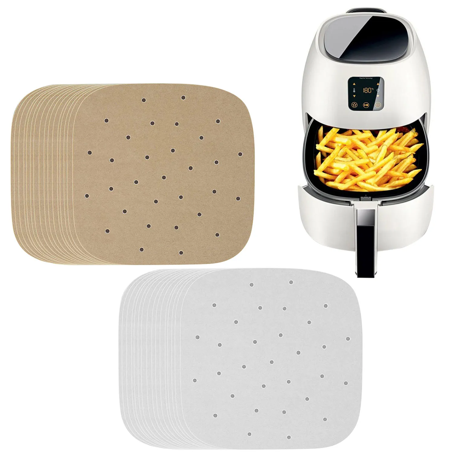 

Behogar 100pcs Heat Resistant Non-stick Parchment Baking Cooking Paper Sheets Liners with Hole for Cake Pans 7 Inch Rectangle