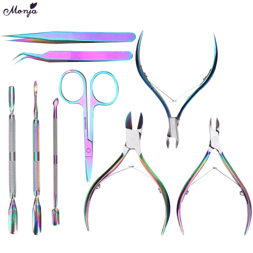 

Monja Color Chameleon Plating Cuticle Pusher Scissor Finger Toe Dead Skin Remove Cleaning Tweezer Clip Cutter Manicure Care Tool
