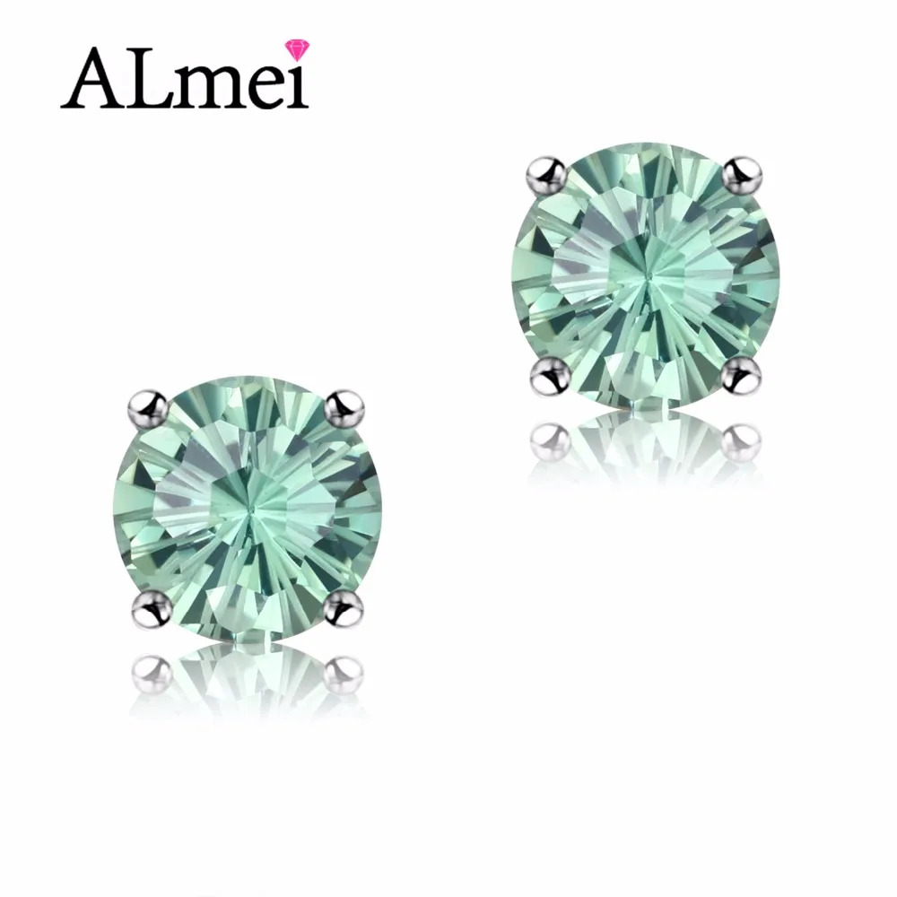 Almei 1.8ct празиолит зеленый шарик серьги гвоздики натуральный настоящий 925 пробы серебряные ювелирные изделия для женщин с коробкой 40% FR025