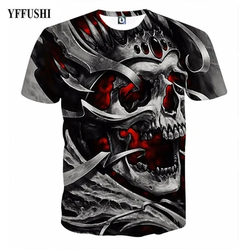 

YFFUSHI New Male/Female 3d t shirt Unique Iron Skull Print 3d Hip Hop Tees Summer Cool Black T-shirt Men Plus Size 5XL