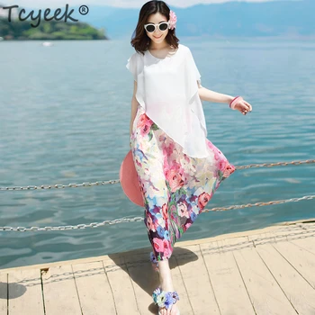 

Tcyeek Summer Beach Dress Women Chiffon Floral Print Long Dress Elegant Boho White Dresses Maxi Party Vestidos De Fiesta LWL1794