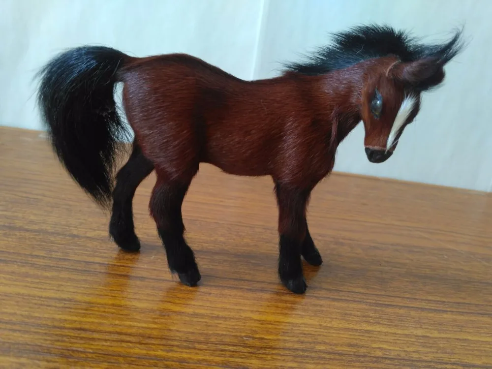 simulation horse mini 12x10cm model plastic&furs dark brown horse