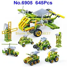 6905 645 шт 8в1 техника Солнечная энергия гонщик автомобиль Шестерня грузовик истребитель трактор жнец электрические строительные блоки игрушка