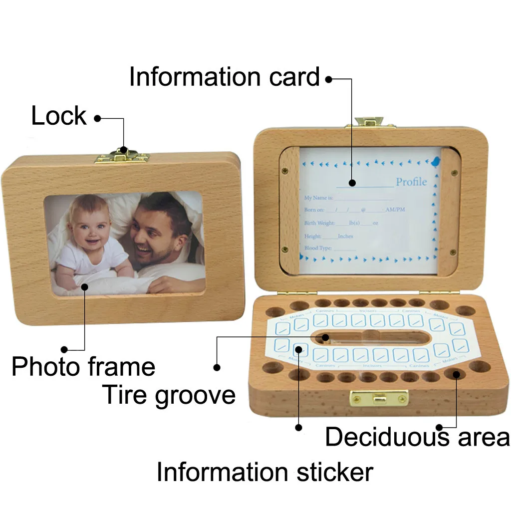 Детская деревянная коробка для зубов, органайзер panish, английский, голландский, португальский, французский, русский, для хранения молочных зубов, для хранения зубов, Umbilica, для сохранения подарков