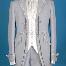 Custom-портной мера Для мужчин футболка Slim Fit gery жениха Смокинги для женихов дружки Для мужчин Свадебная вечеринка Костюмы Жених куртка+ Брюки для девочек+ галстук+ жилет