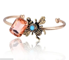 HIGH QUALITY FASHION LUXURY CRYSTAL INSECT OPEN BANGLE BRACELET STATEMENT JEWELRY FOR WOMEN