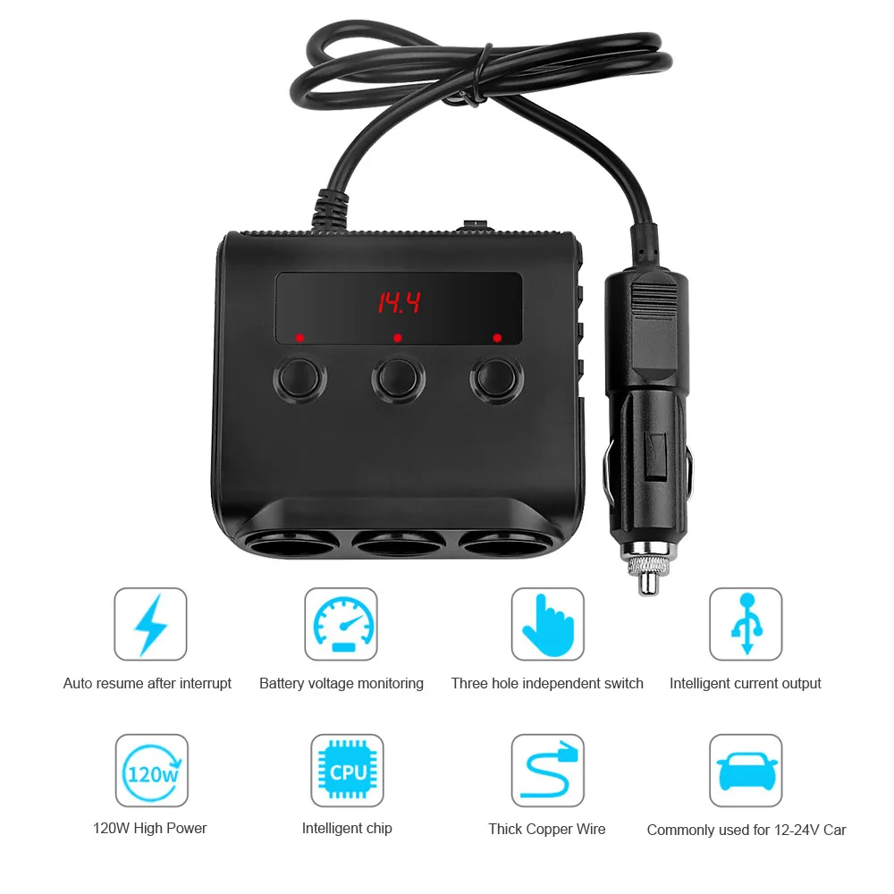 AOSHIKE 3 Way адаптер для автомобильного прикуривателя 12V 24V Splitter гнезда Подключите