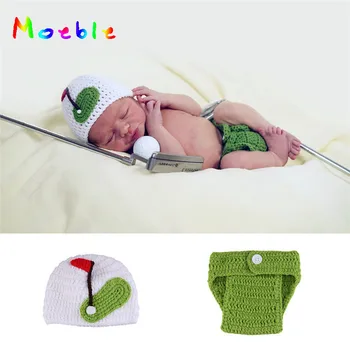 

Crochet Photo Props Outfits Newborn Baby Sports Golf Style Costumes Casual Knitted Infant Cartoon Photography Clothes
