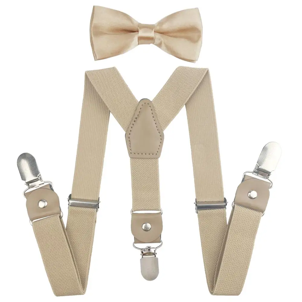 

2019 All New Suspenders Set boys Leather Adustable Braces with Bow Tie for Wedding Party