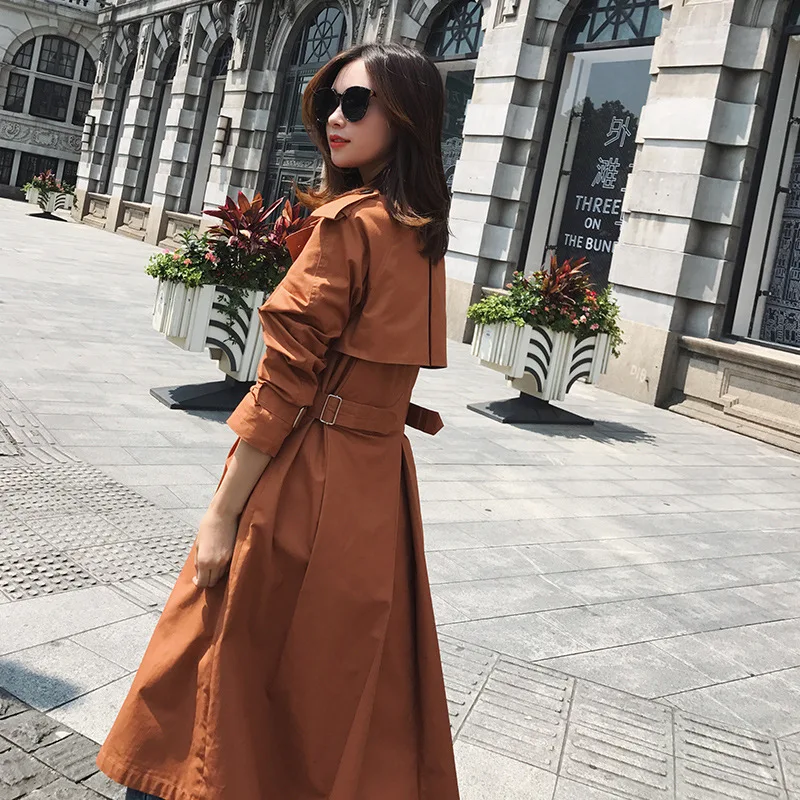 

2019 Spring Classic Sashes Long Trench Coat For Women Plus Size Loose Cotton Windbreaker Female Overcoat Double Breasted Coat