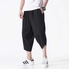 Мужские брюки Капри, хлопок, повседневные, для отдыха, длина до икры, шаровары, штаны для йоги, черные брюки Капри для мужчин, лето, размера плюс 5XL