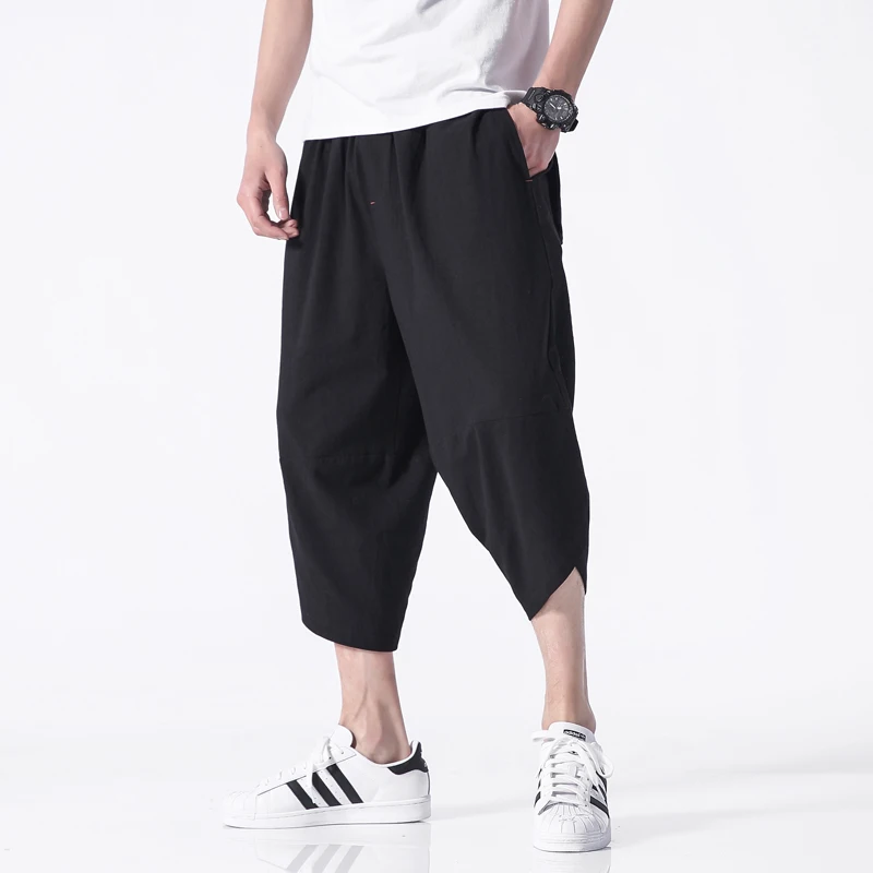 

Mens Capri Pants Cotton Casual Relax Fit Calf Length Harem Yoga Pant Black Capri Trousers For Man 2019 Summer Plus Size 5XL