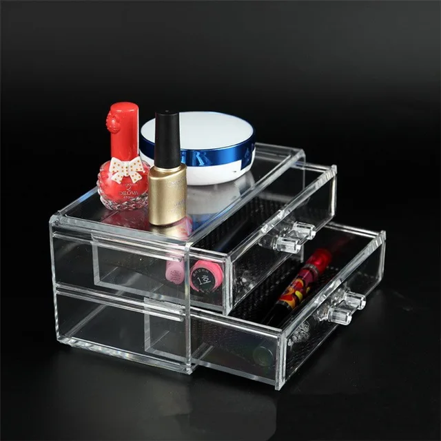 2 Drawers Case Acrylic Storage Box Makeup Organizer Plastic Cosmetic 2 Drawers Case Acrylic Storage Box Makeup Organizer Plastic Cosmetic Bins