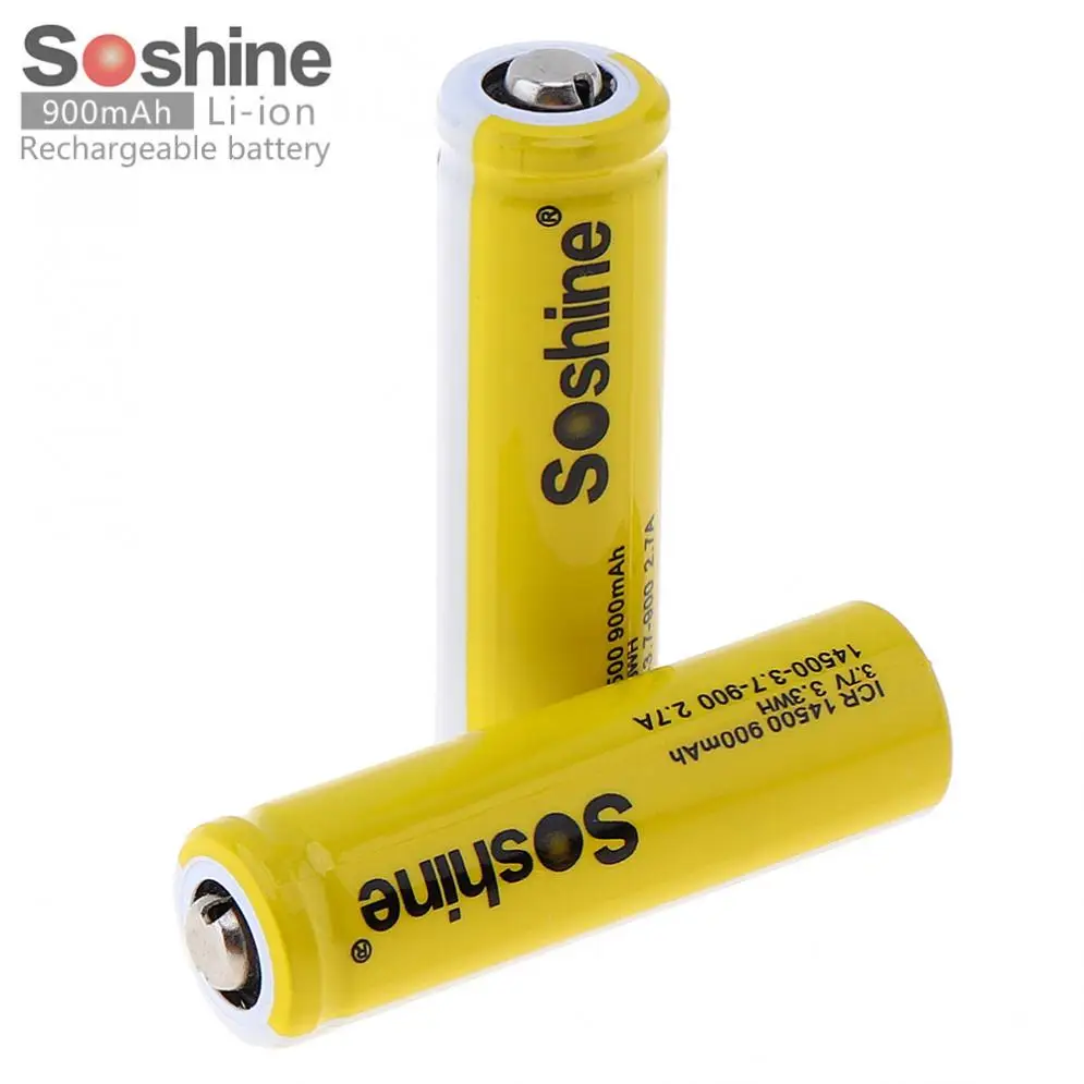 2 шт Soshine 3,7 V ICR 14500 900mAh литий-ионная аккумуляторная батарея с предохранительным клапаном+ батарейный блок для фонарей