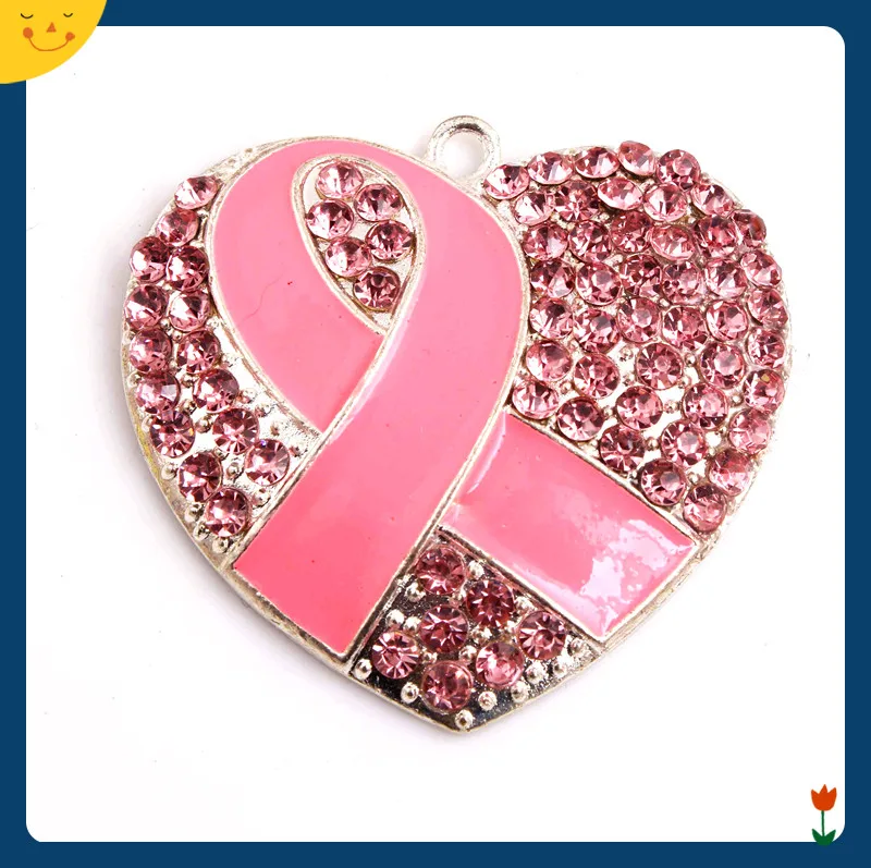 

OYKZA Fashion Jewelry 48mm 5pcs Zice Alloy Full Rhinestone Ribbon Heart Pendants for Chunky Beads Necklace Making