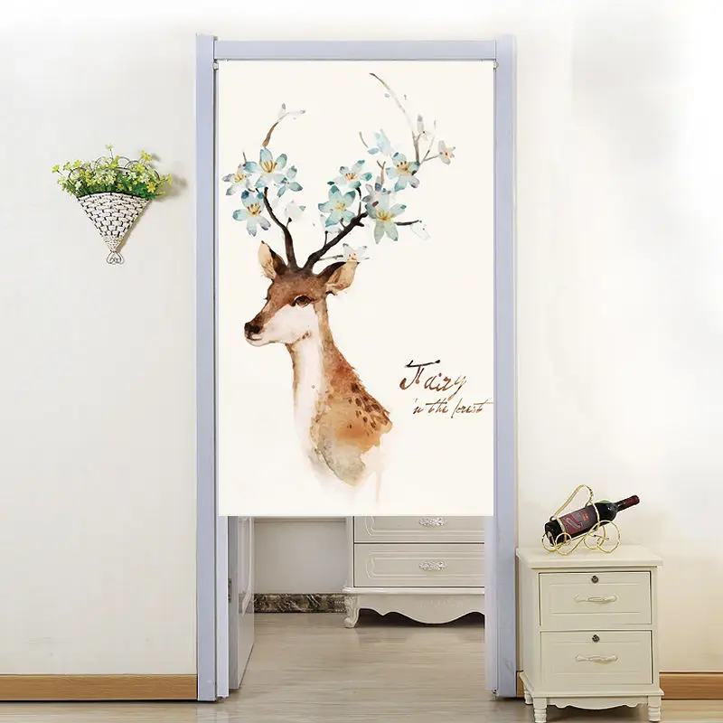 

Fyjafon Door Curtain Cotton/Linen Curtain Decoration Half Tube Curtain Kitchen Living Room Thick Printed Curtain Customized Size