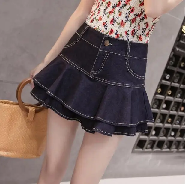 Retro Denim Shorts Skirt Women Summer 2020 Streetwear Ladies Short Skirts Jeans Casual All Match Elastic Ball Gown Saia Female mini skirts for women Skirts