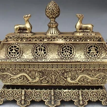 Bi003598 1" Тибет Буддизм Бронзовый 8 Символ пятнистый олень Дракон курильница Курильница Статуя