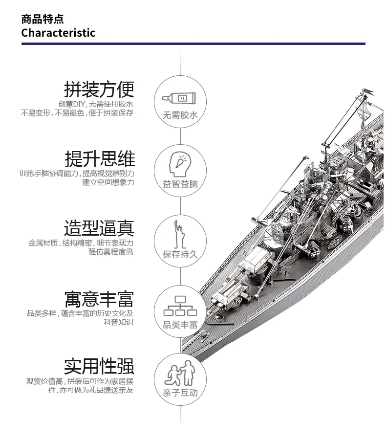 Piececool, новинка, 3D металлические Пазлы Бисмарка, линкор, 6 звезд, уровень, 3D металлическая модель, наборы, сделай сам, забавные подарки для детей, игрушки