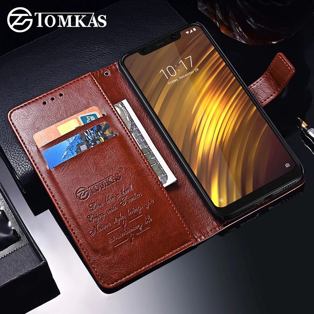 TOMKAS Original Leather Wallet Case for Xiaomi Pocophone F1 Vintage