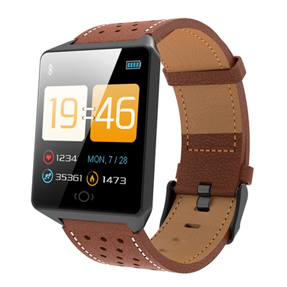LYKL CK19 Смарт часы кожаный ремешок IP67 Водонепроницаемый Bluetooth Спорт Smartband сердечного ритма мониторинг здоровья наручные часы - Цвет: Светло-коричневый