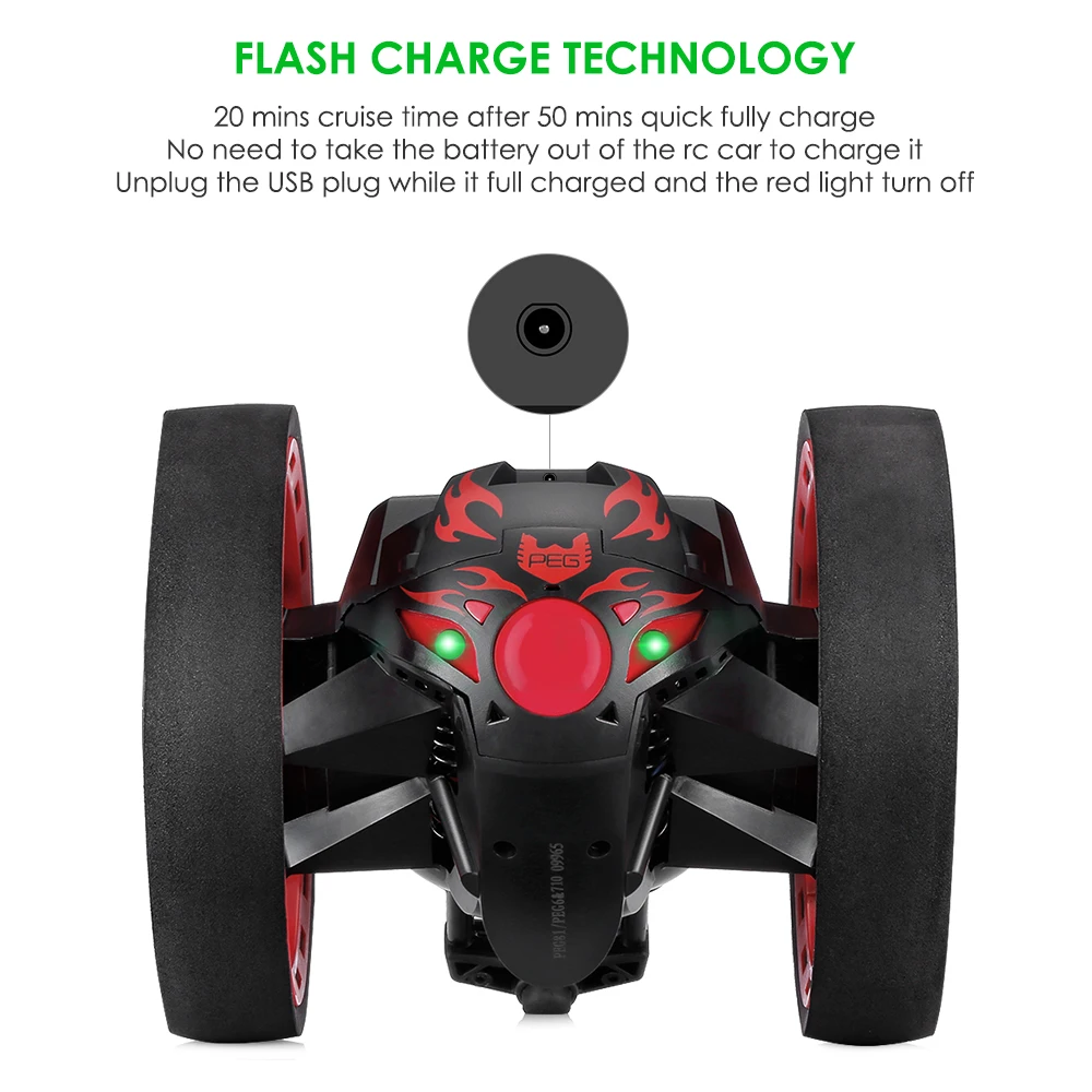 Paierge PEG-81 RC Car Upgrade Version Jumping Bounce Mini Cars Toy Flexible Wheels Rotation Music LED Light Robot Car