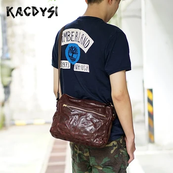 

Head Layer of Leather Vintage Small Men's Single Shoulder Bag Tanned Quality Man Body Bags wrinkle Luxury Popular Messenger Bag