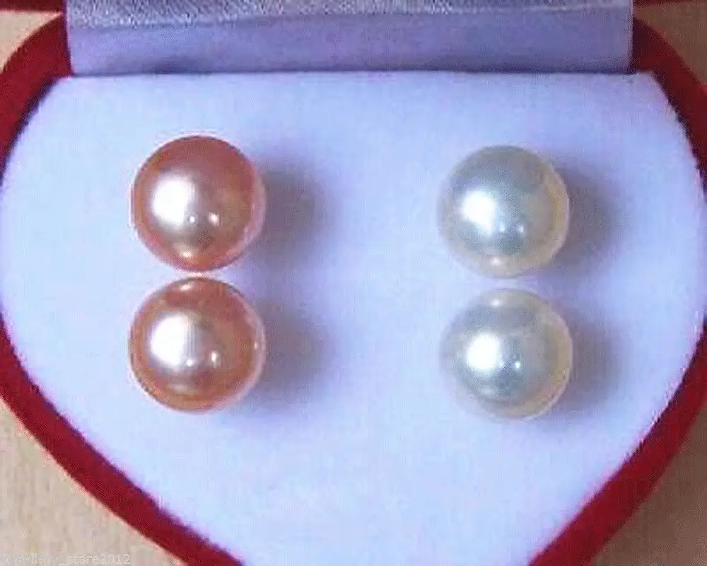 

Free shipping Hot Sell Nice 2 pair 7-8mm pink white Cultured Pearl Stud Earrings